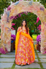 Thumbnail for Sonakshi Women's Yellow Rayon Digital Print Full Round Flair Anarkali Gown Set With Dupatta