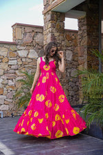 Thumbnail for Sonakshi Women's Pink Rayon Digital Print Full Round Flair Anarkali Gown Set