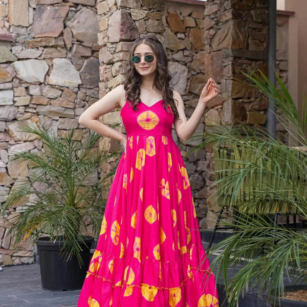 Sonakshi Women's Pink Rayon Digital Print Full Round Flair Anarkali Gown Set - Distacart