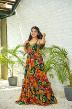 Thumbnail for Sonakshi Women's Multicolor Rayon Digital Print Full Round Flair Anarkali Gown Set