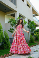 Thumbnail for Sonakshi Women's Babypink Rayon Digital Print Full Round Flair Anarkali Gown Set