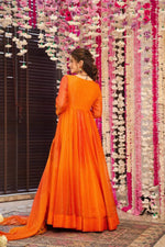 Thumbnail for Sonakshi Women's Yellow Airtex Chinon Digital Print Full Round Flair Anarkali Gown Set With Dupatta