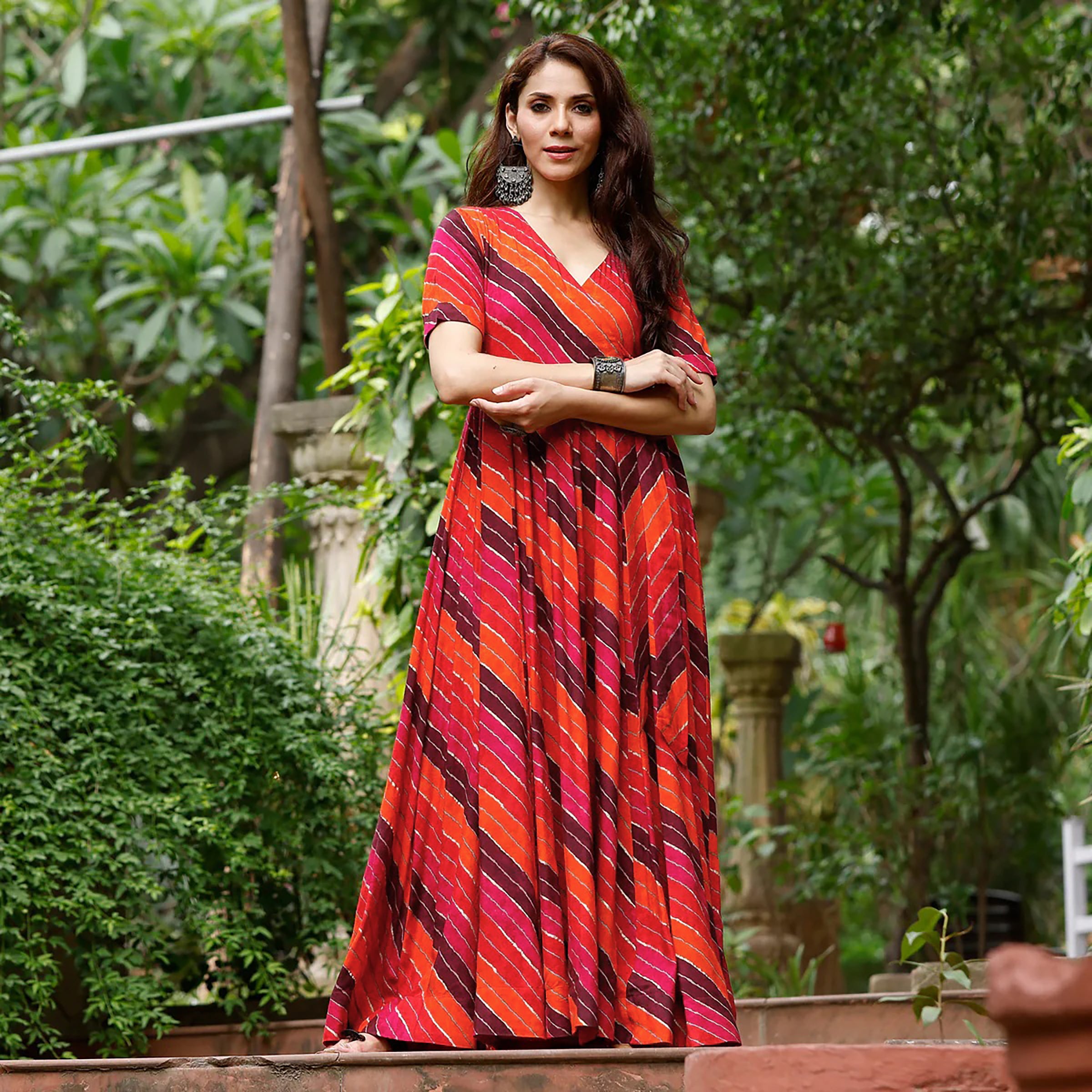 Sonakshi Women's Fenta Rayon Digital Print Full Round Flair Anarkali Gown Set