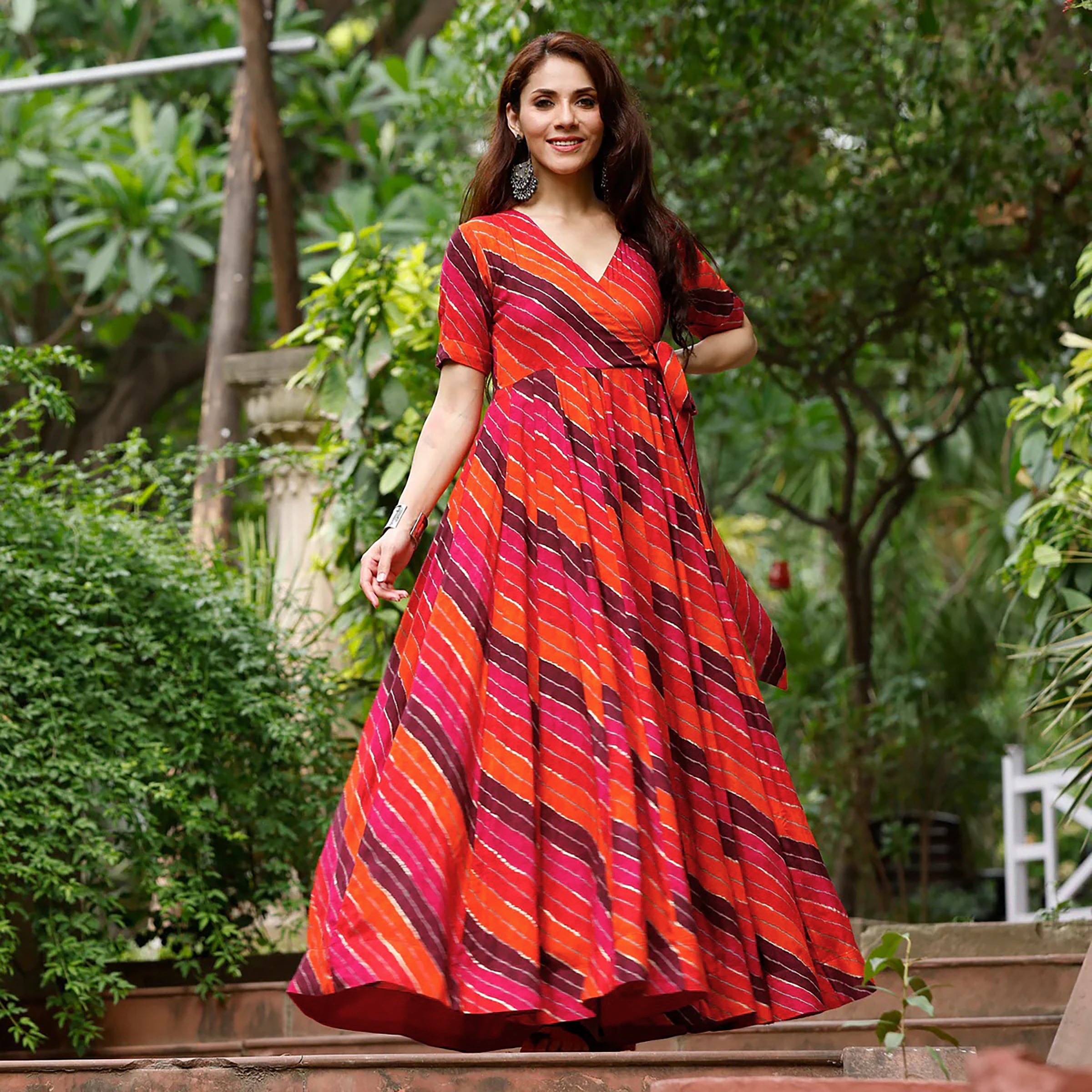 Sonakshi Women's Fenta Rayon Digital Print Full Round Flair Anarkali Gown Set