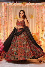 Thumbnail for Sonakshi Women's Red Rayon Digital Print Full Round Flair Anarkali Gown Set With Dupatta