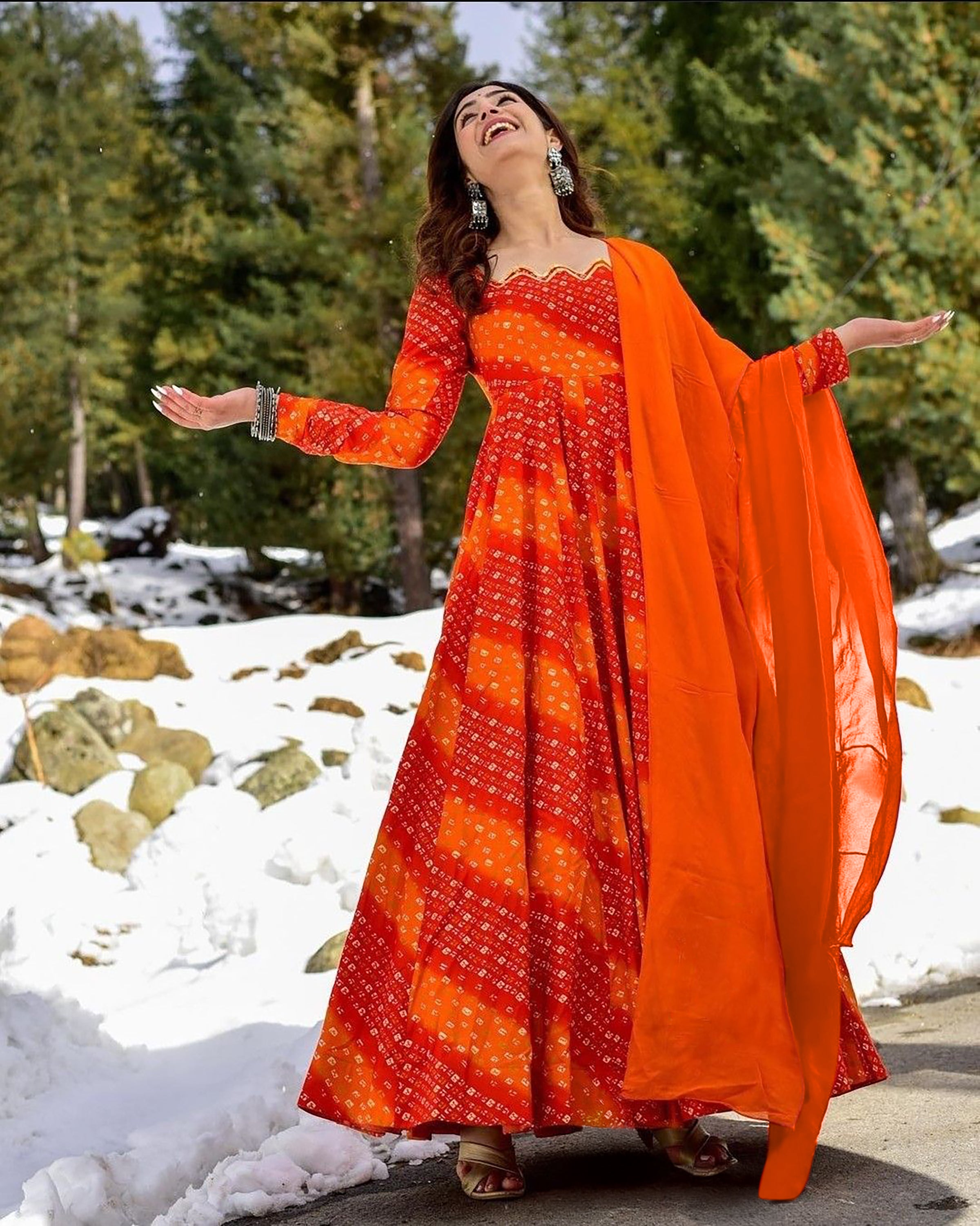 Sonakshi Women's Fenta Rayon Digital Print Full Round Flair Anarkali Gown Set With Dupatta - Distacart