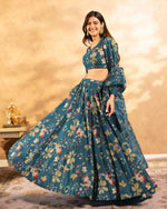 Thumbnail for Sonakshi Women's Grey Air Tex Chinon Digital Printed Lehenga Choli With Dupatta