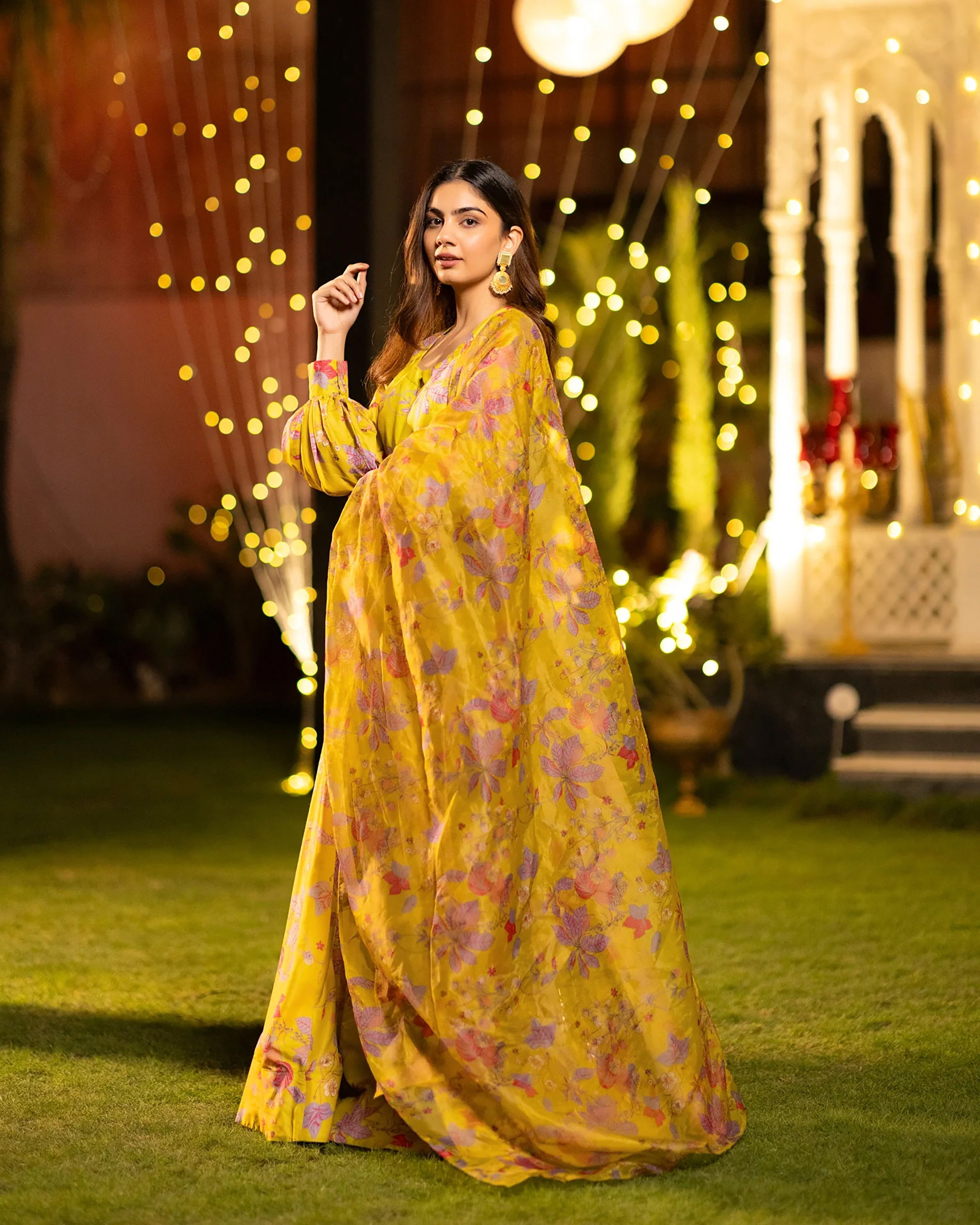 Sonakshi Women's Yellow Air Tex Chinon Digital Printed Lehenga Choli With Dupatta