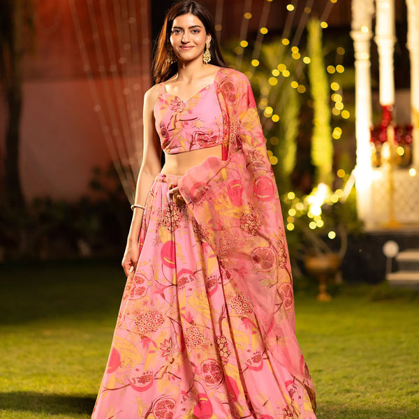 Sonakshi Women's Pink Air Tex Chinon Digital Printed Lehenga Choli With Dupatta - Distacart