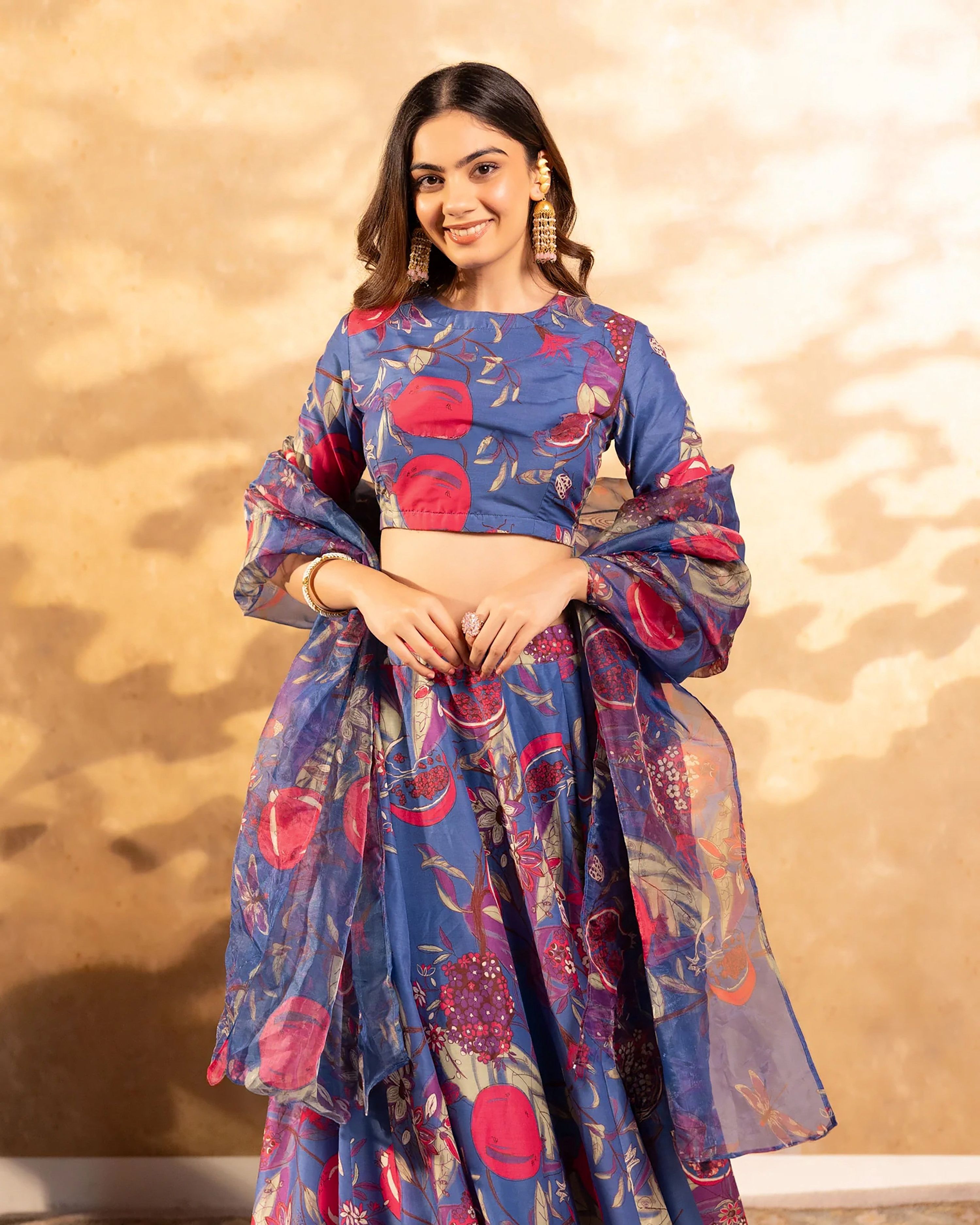 Sonakshi Women's Blue Air Tex Chinon Digital Printed Lehenga Choli With Dupatta