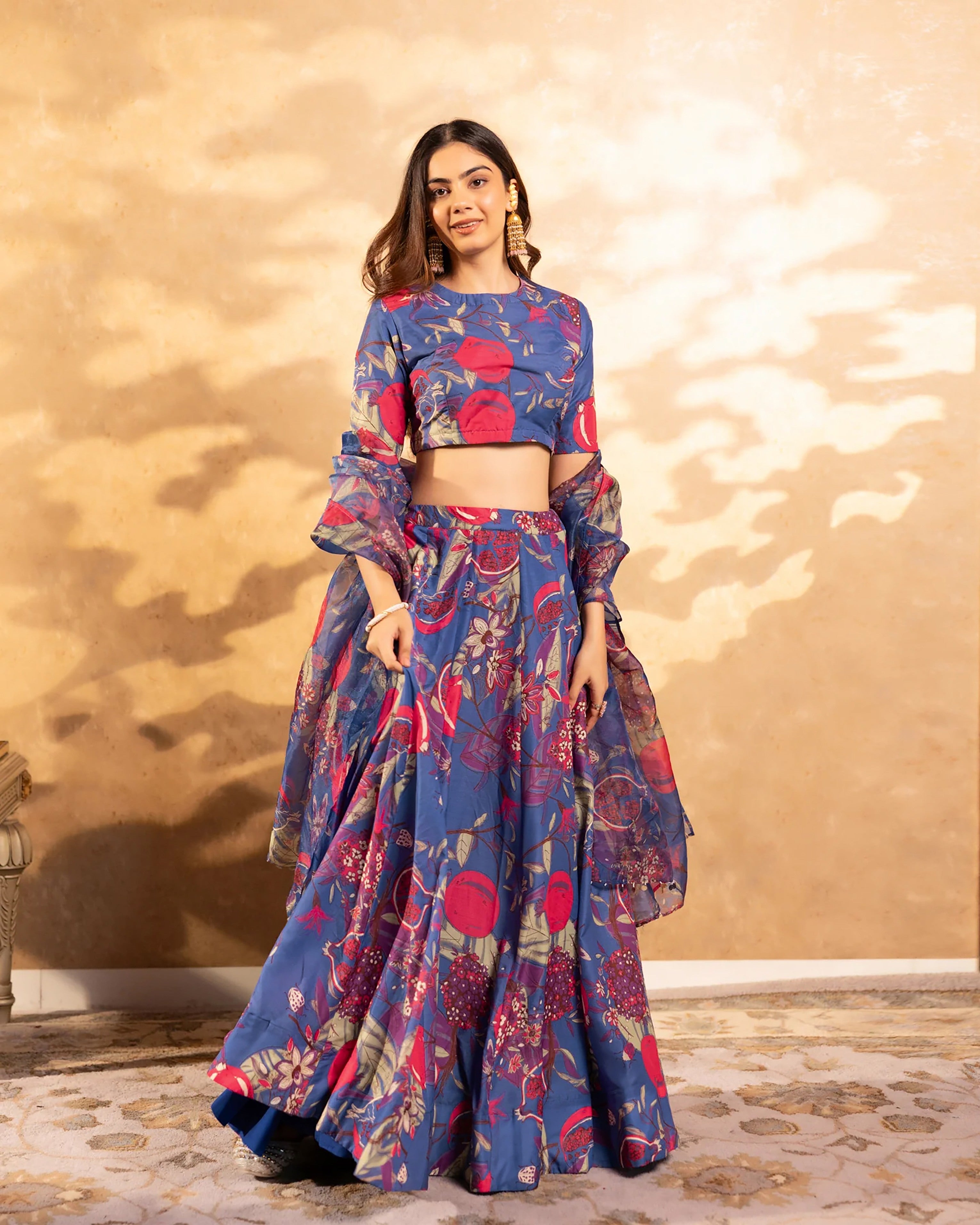 Sonakshi Women's Blue Air Tex Chinon Digital Printed Lehenga Choli With Dupatta