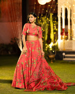 Thumbnail for Sonakshi Women's Red Air Tex Chinon Digital Printed Lehenga Choli With Dupatta