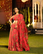 Thumbnail for Sonakshi Women's Red Air Tex Chinon Digital Printed Lehenga Choli With Dupatta