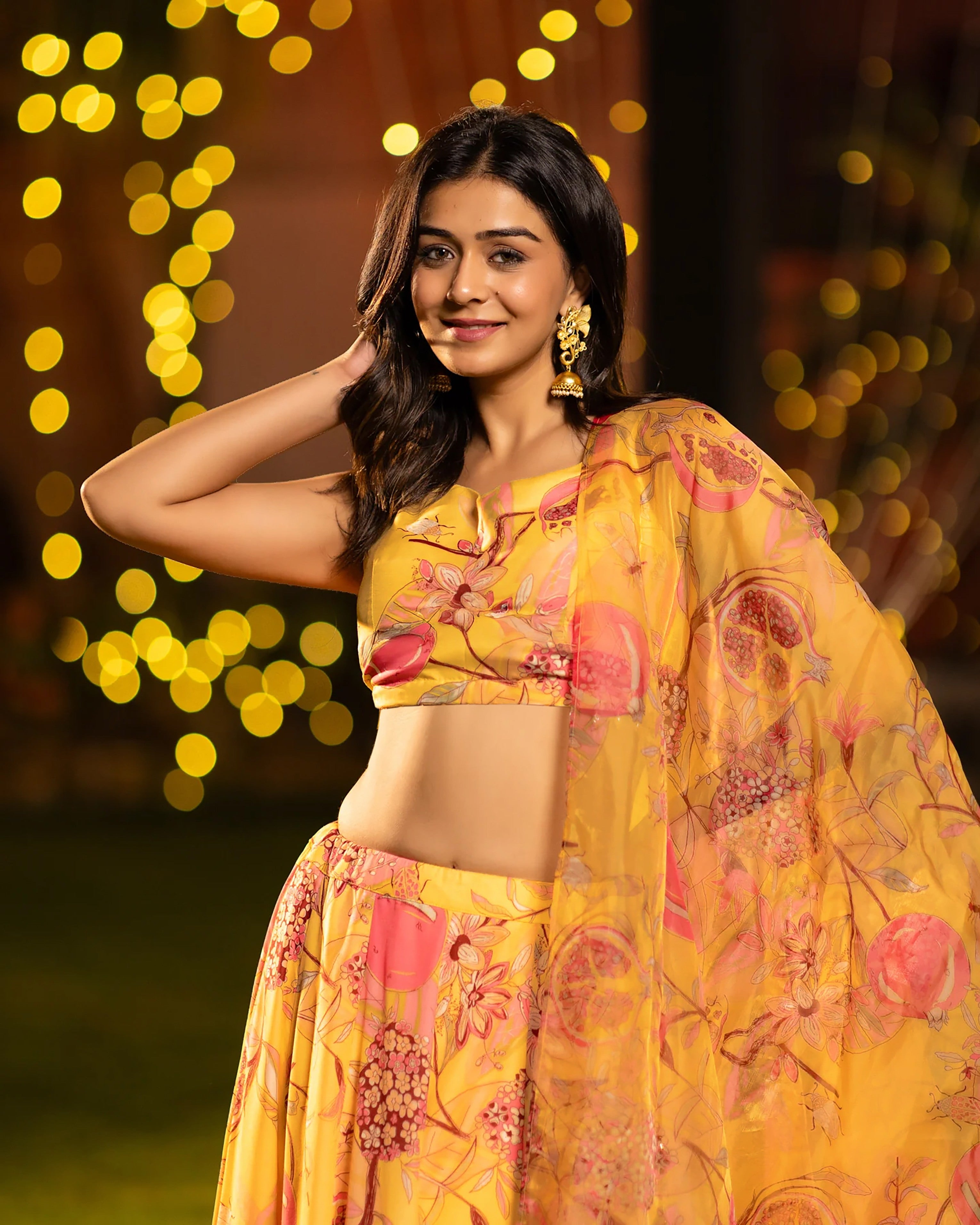 Sonakshi Women's Yellow Air Tex Chinon Digital Printed Lehenga Choli With Dupatta - Distacart