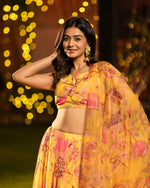 Thumbnail for Sonakshi Women's Yellow Air Tex Chinon Digital Printed Lehenga Choli With Dupatta - Distacart