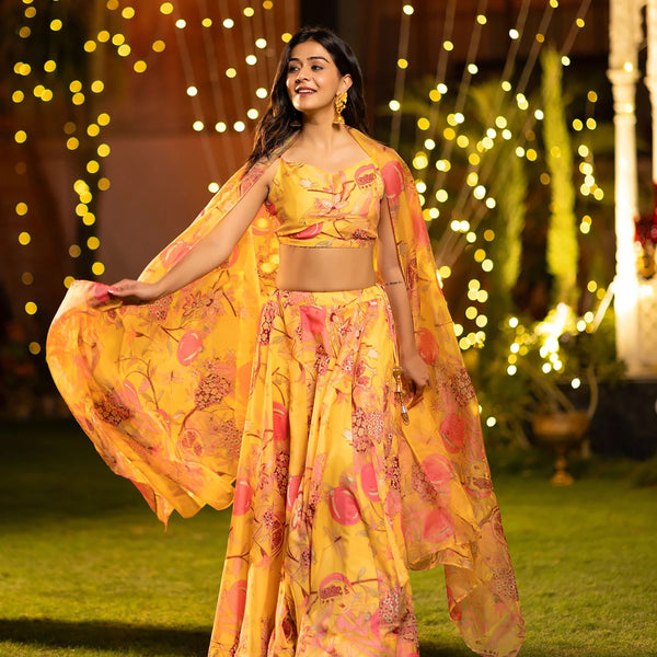 Sonakshi Women's Yellow Air Tex Chinon Digital Printed Lehenga Choli With Dupatta - Distacart