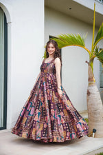 Thumbnail for Sonakshi Women's Multicolor Silk Digital Print Full Round Flair Anarkali Gown Set With Dupatta - Distacart
