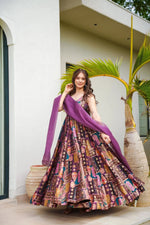 Thumbnail for Sonakshi Women's Multicolor Silk Digital Print Full Round Flair Anarkali Gown Set With Dupatta - Distacart