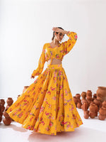Thumbnail for Sonakshi Women's Yellow Air Tex Chinon Digital Printed Lehenga Choli