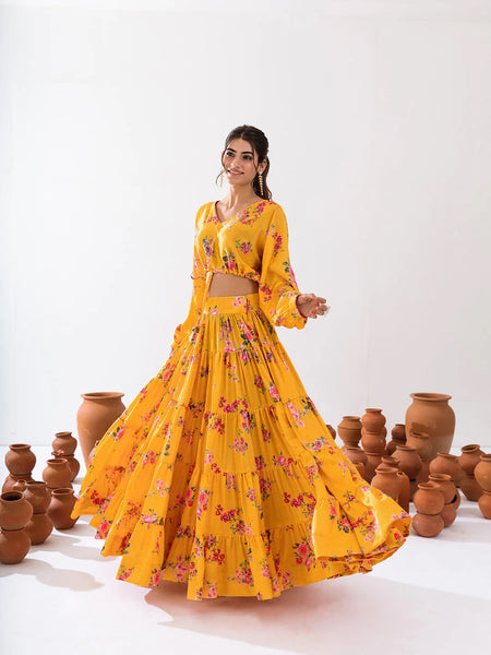 Sonakshi Women's Yellow Air Tex Chinon Digital Printed Lehenga Choli