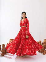 Thumbnail for Sonakshi Women's Red Air Tex Chinon Digital Printed Lehenga Choli