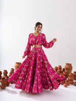 Thumbnail for Sonakshi Women's Magenta Air Tex Chinon Digital Printed Lehenga Choli