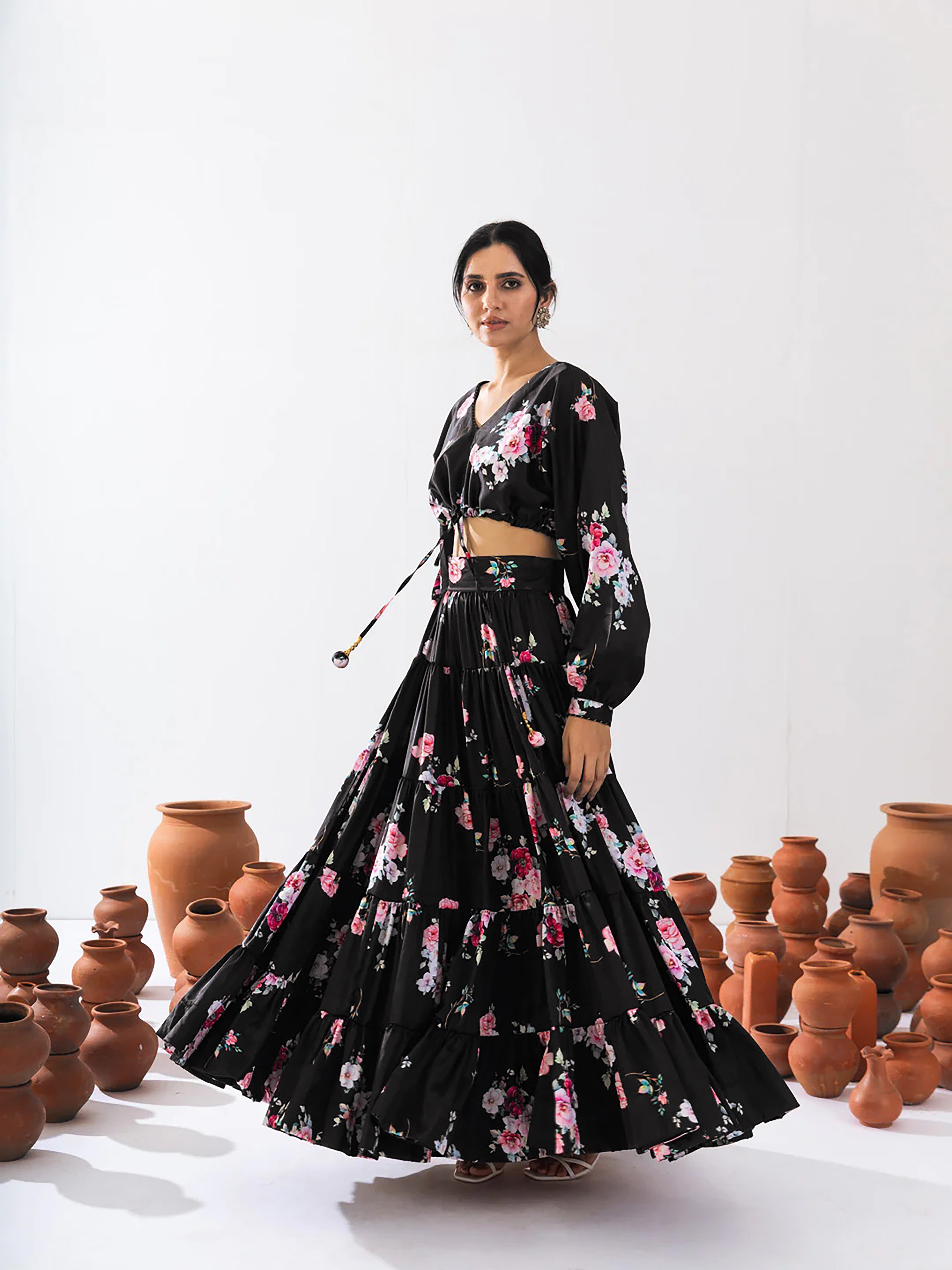 Sonakshi Women's Black Air Tex Chinon Digital Printed Lehenga Choli