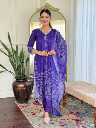 Sonakshi Women's Blue French Crepe Kurta Set with Dupatta