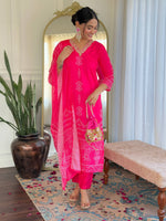 Thumbnail for Sonakshi Women's Pink French Crepe Kurta Set with Dupatta