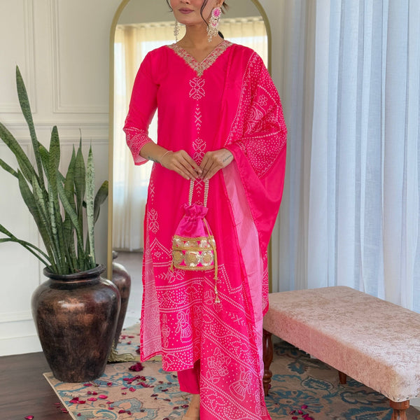 Sonakshi Women's Pink French Crepe Kurta Set with Dupatta - Distacart
