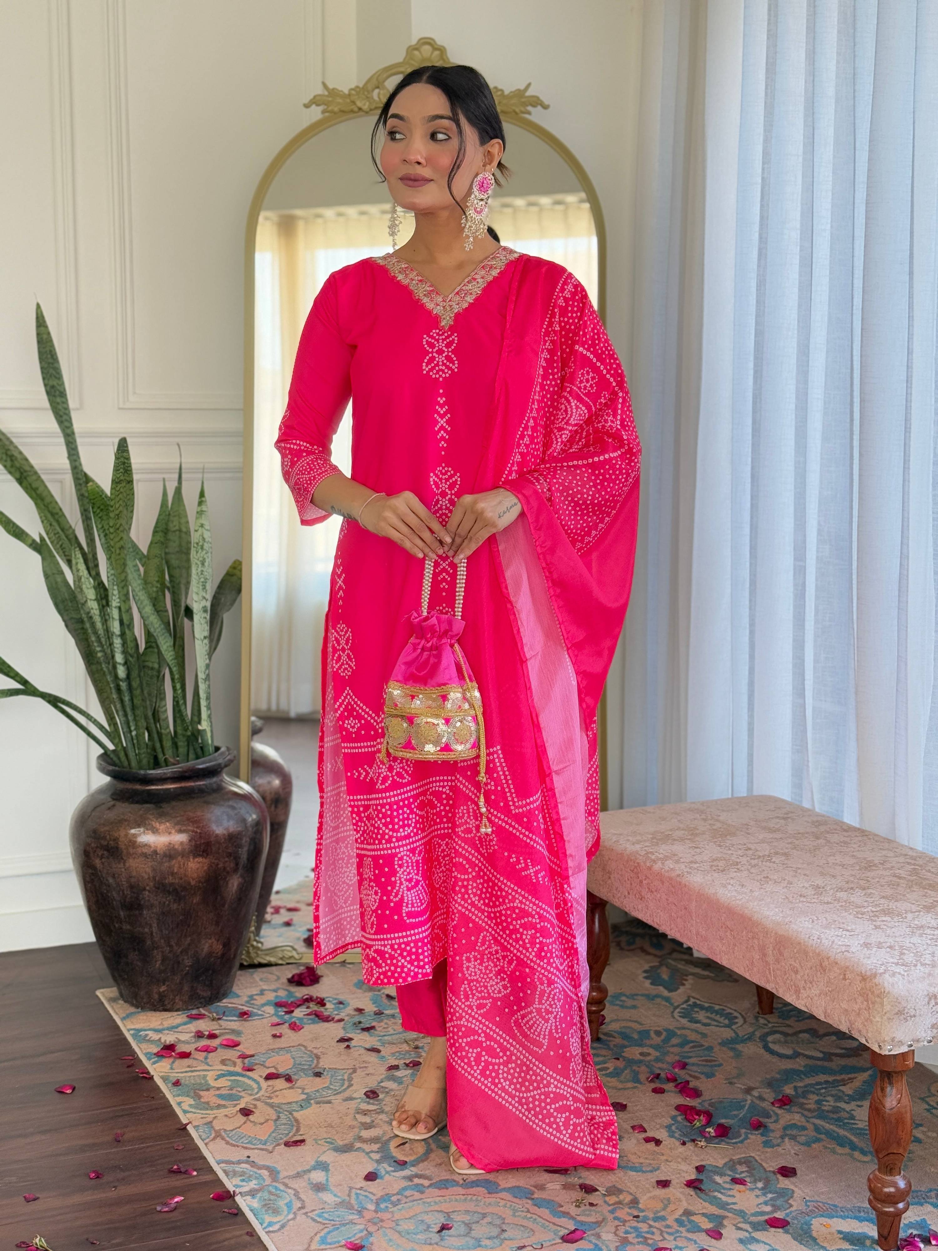 Sonakshi Women's Pink French Crepe Kurta Set with Dupatta - Distacart