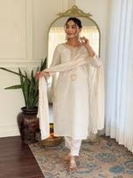 Thumbnail for Sonakshi Women's Cream Viscose Chanderi Kurta Set with Dupatta