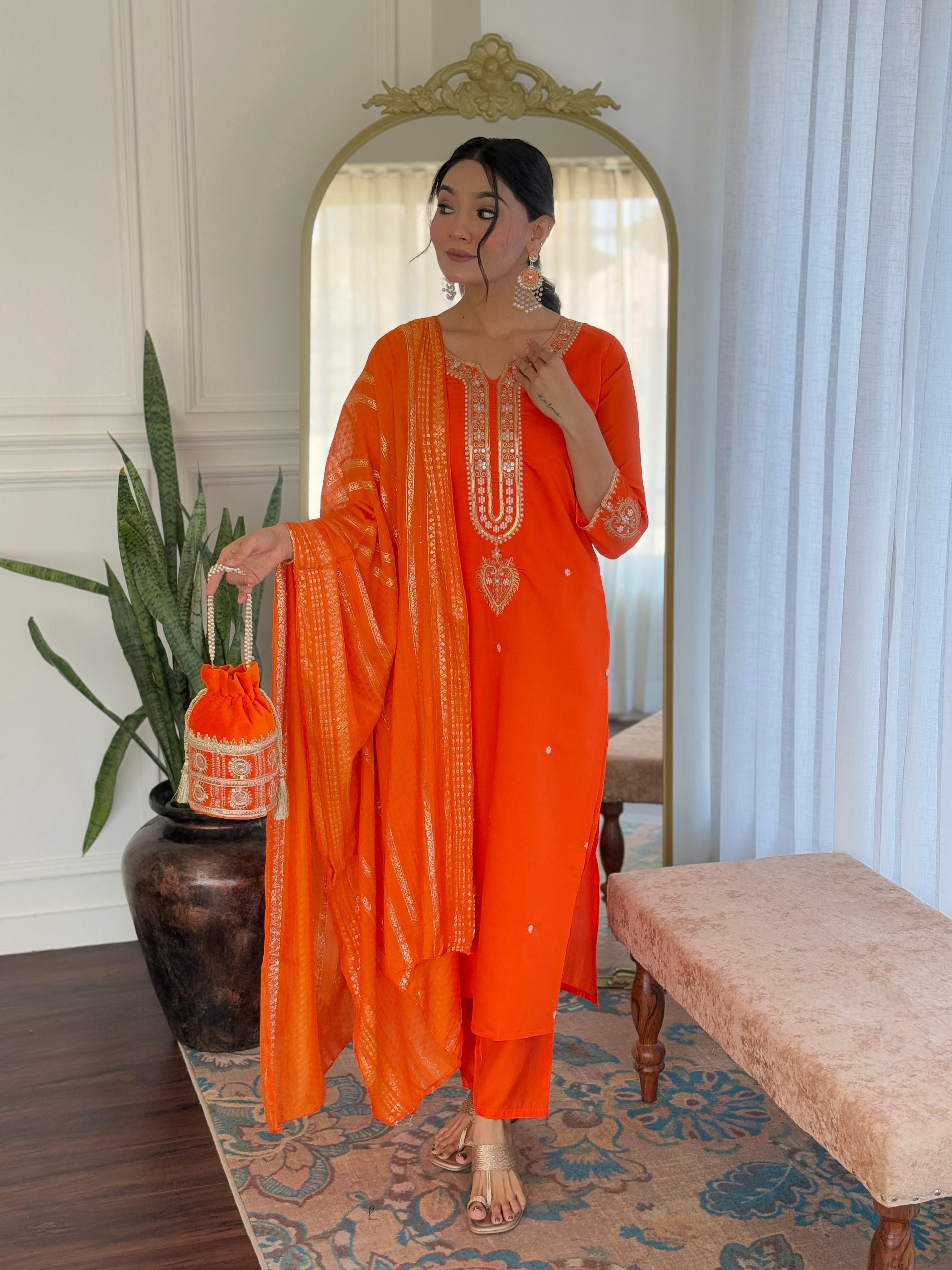 Sonakshi Women's Fenta Viscose Chanderi Kurta Set with Dupatta