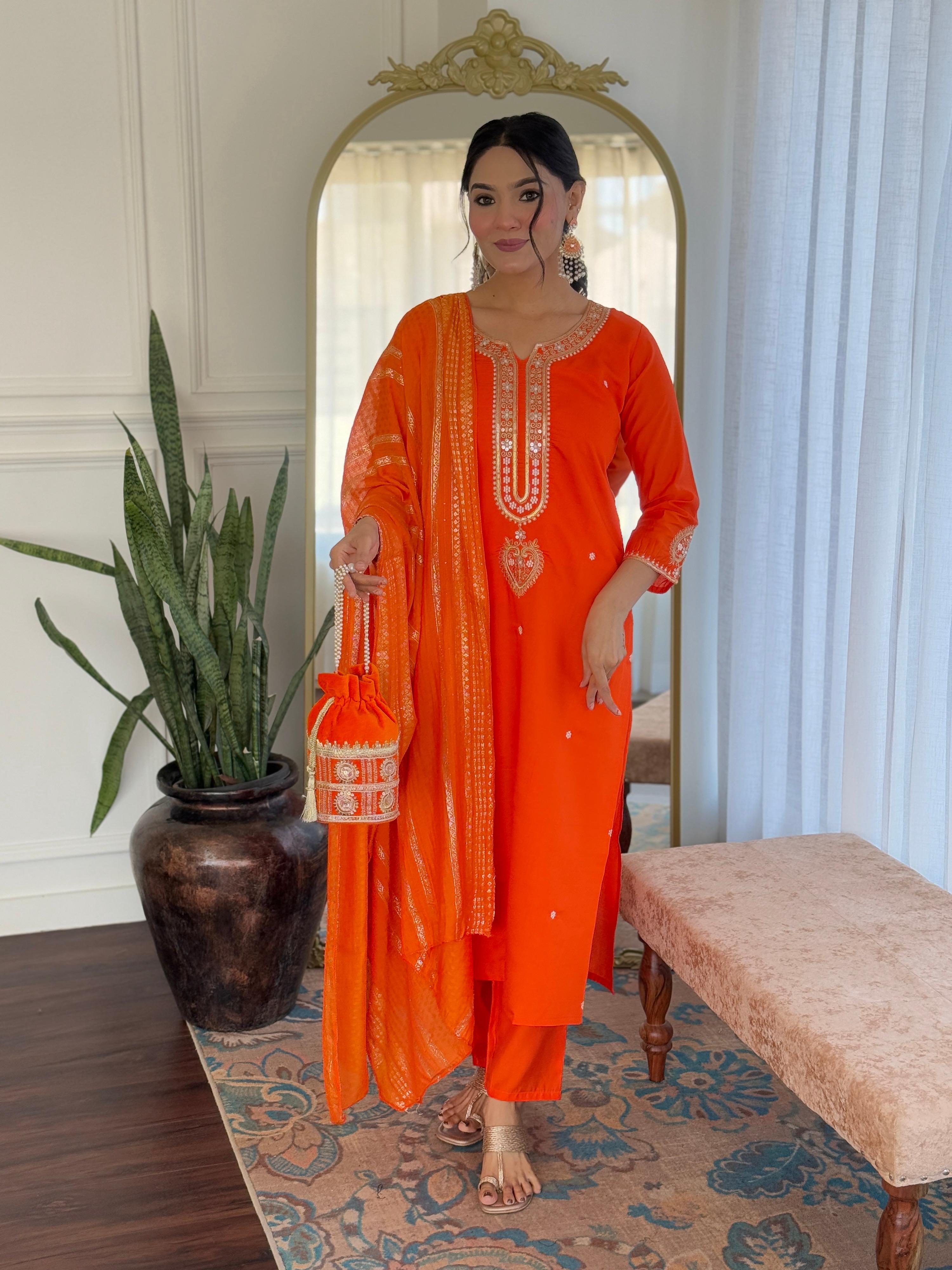 Sonakshi Women's Fenta Viscose Chanderi Kurta Set with Dupatta