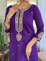 Thumbnail for Sonakshi Women's Purple Viscose Chanderi Kurta Set with Dupatta