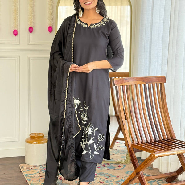 Sonakshi Women's Black Viscose Rayon Kurta Set with Dupatta - Distacart