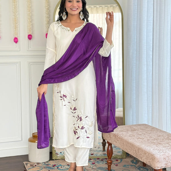 Sonakshi Women's Off White Viscose Rayon Kurta Set with Dupatta - Distacart