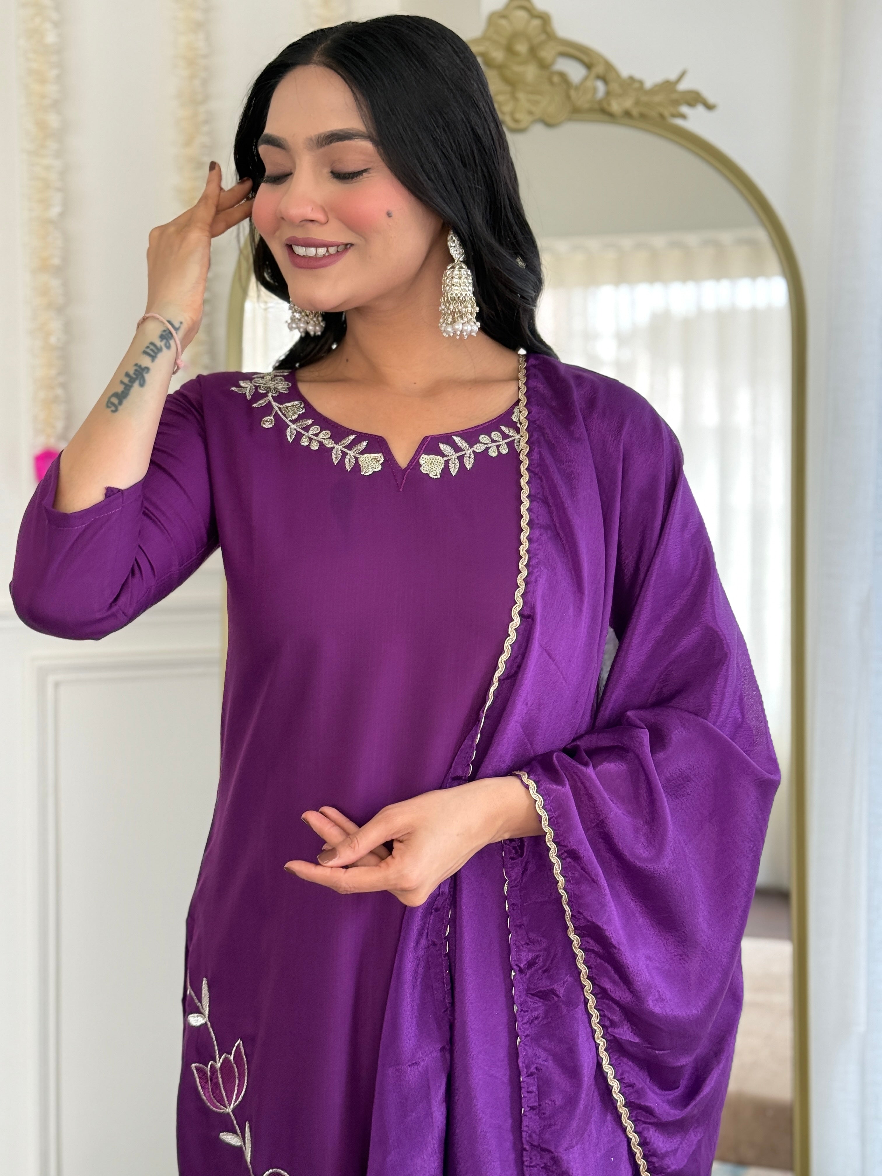 Sonakshi Women's Wine Viscose Rayon Kurta Set with Dupatta