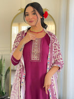 Thumbnail for Sonakshi Women's Maroon Rayon Embroidered Kurta Set with Dupatta