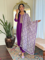 Thumbnail for Sonakshi Women's Wine Rayon Embroidered Kurta Set with Dupatta