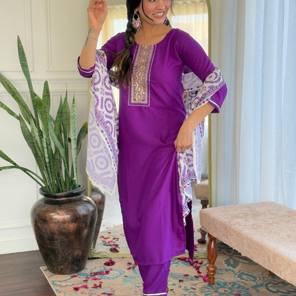 Sonakshi Women's Wine Rayon Embroidered Kurta Set with Dupatta - Distacart