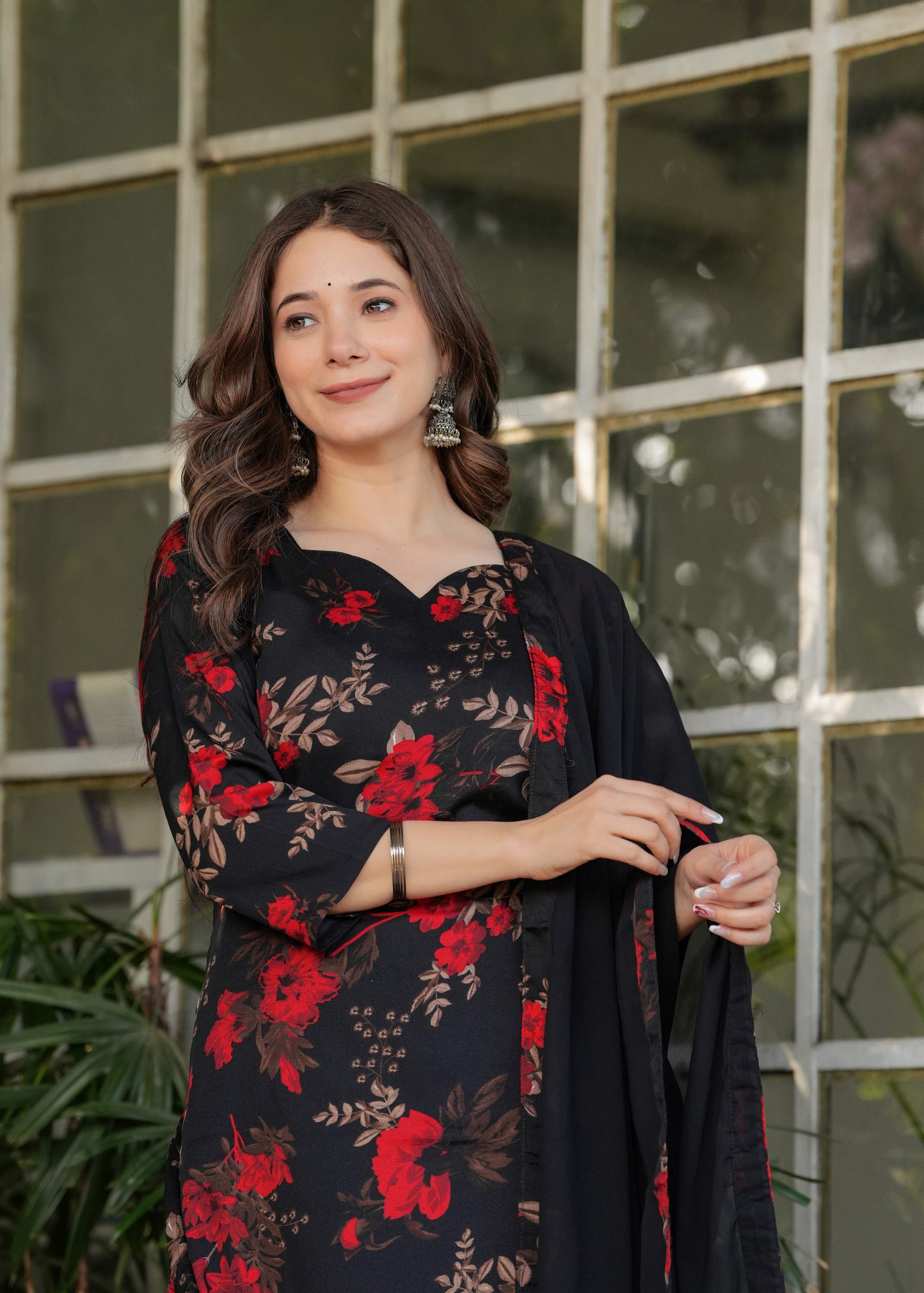 Sonakshi Women's Black Silk Blend Digital Kurta Set with Dupatta - Distacart