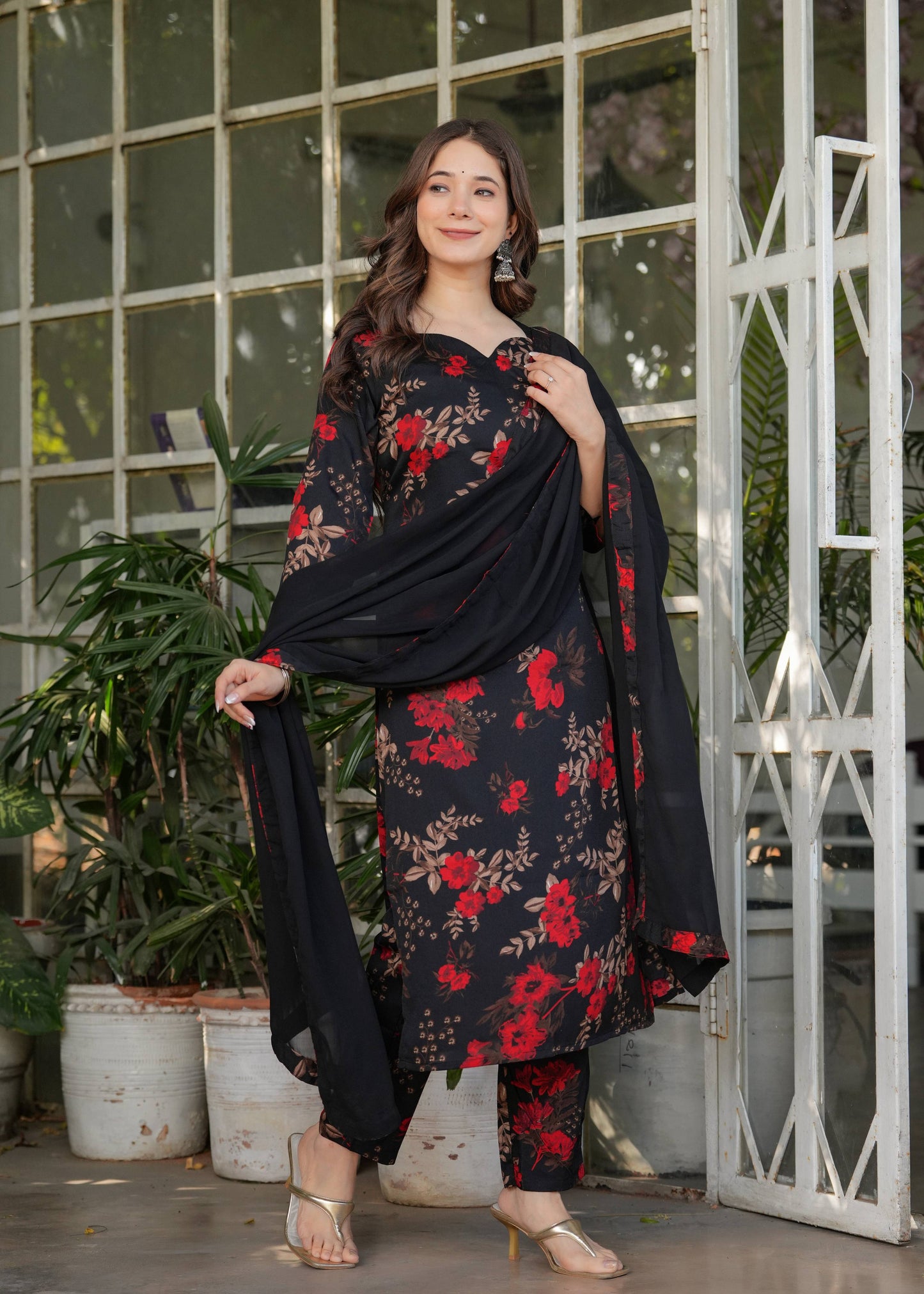 Sonakshi Women's Black Silk Blend Digital Kurta Set with Dupatta - Distacart