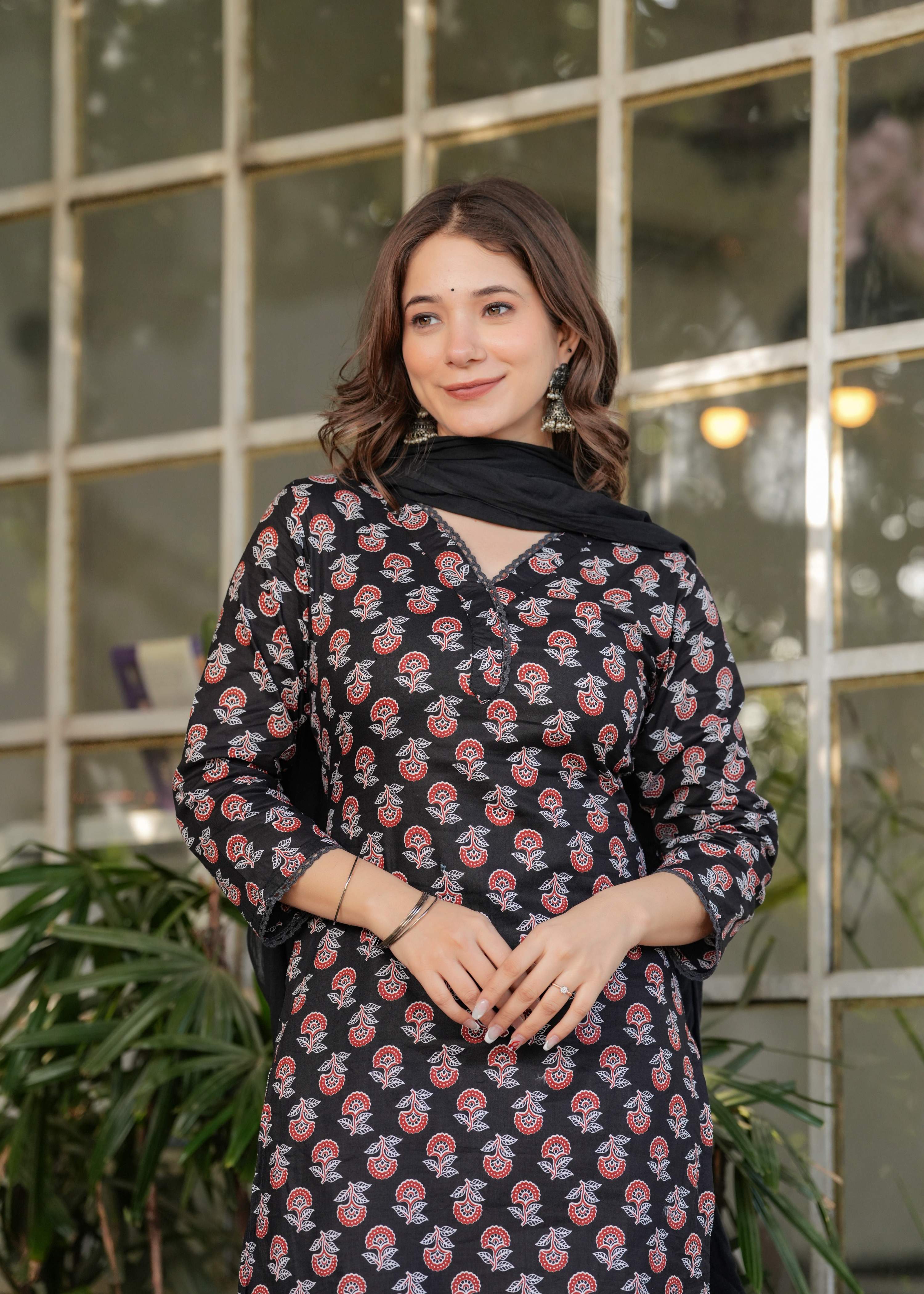 Sonakshi Women's Black Pure Cotton Digital Print Kurta Set with Dupatta