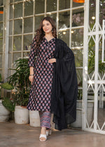 Thumbnail for Sonakshi Women's Black Pure Cotton Digital Print Kurta Set with Dupatta