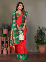 Thumbnail for Sonakshi Women's Red Banarasi Silk Zari Woven Traditional Saree with Blouse