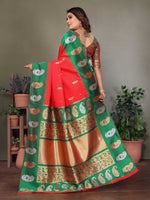 Thumbnail for Sonakshi Women's Red Banarasi Silk Zari Woven Traditional Saree with Blouse