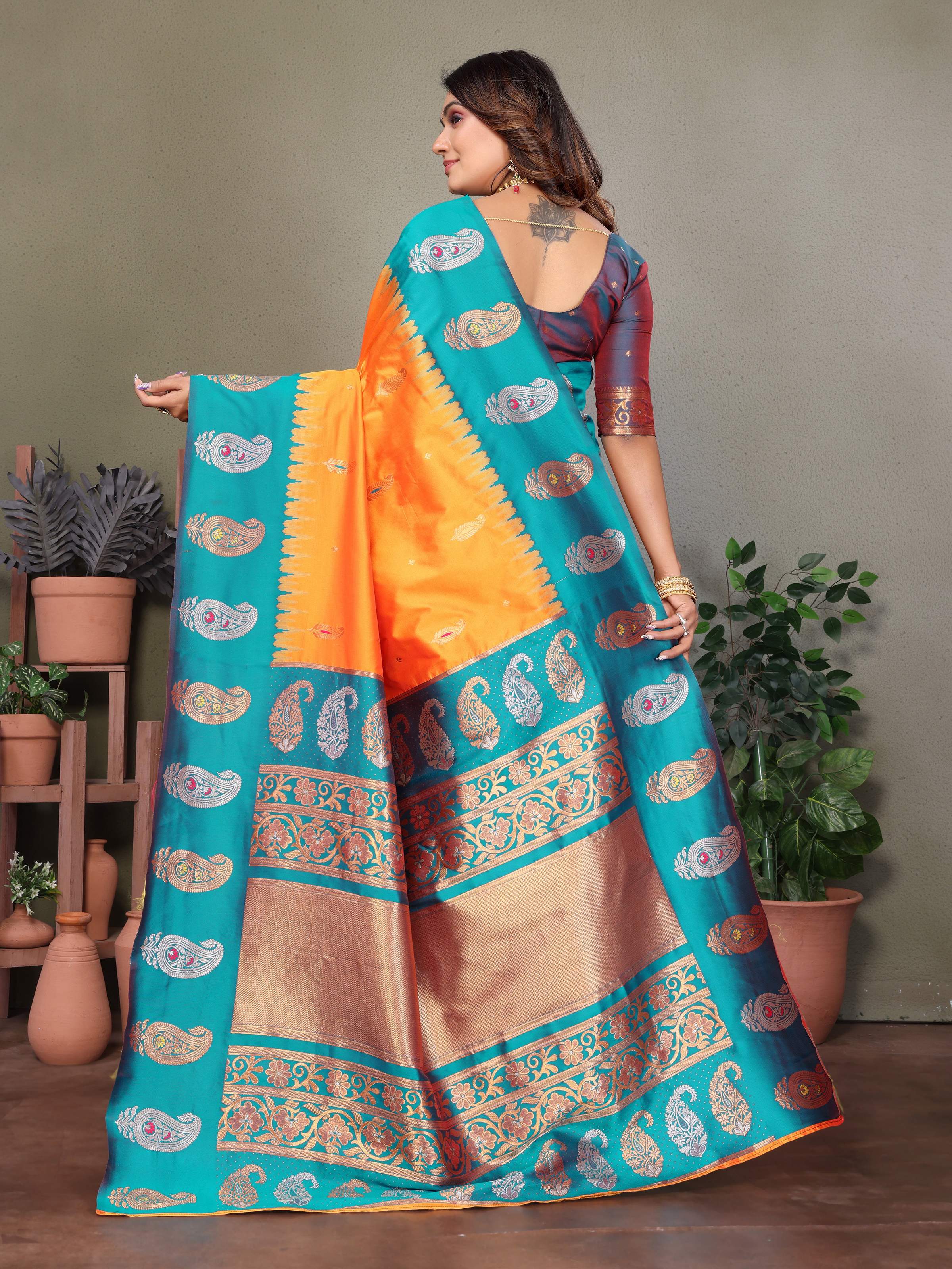 Sonakshi Women's Fenta Banarasi Silk Zari Woven Traditional Saree with Blouse