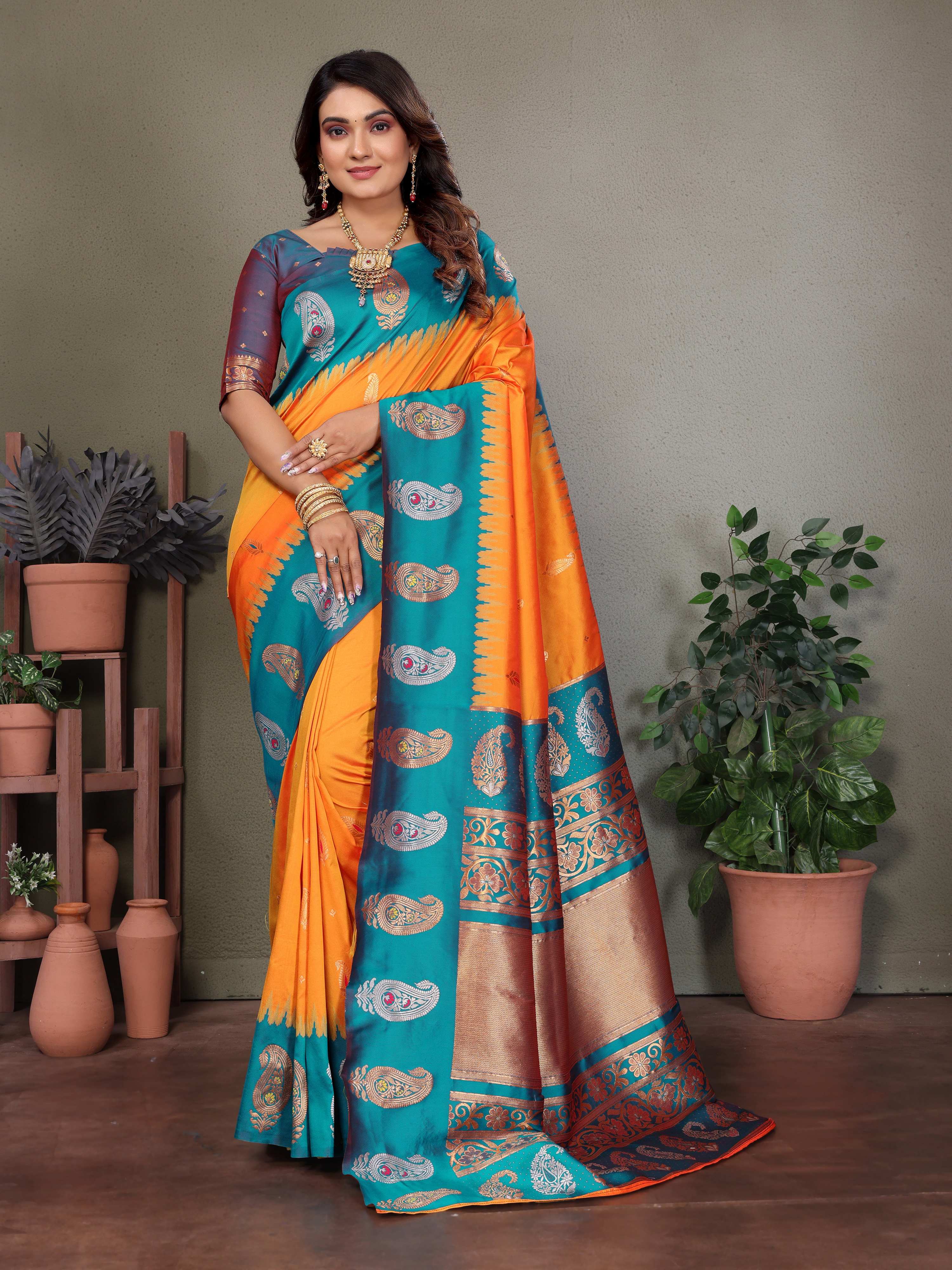 Sonakshi Women's Fenta Banarasi Silk Zari Woven Traditional Saree with Blouse