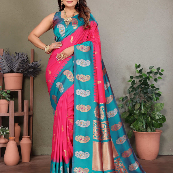 Sonakshi Women's Maharani Banarasi Silk Zari Woven Traditional Saree with Blouse - Distacart